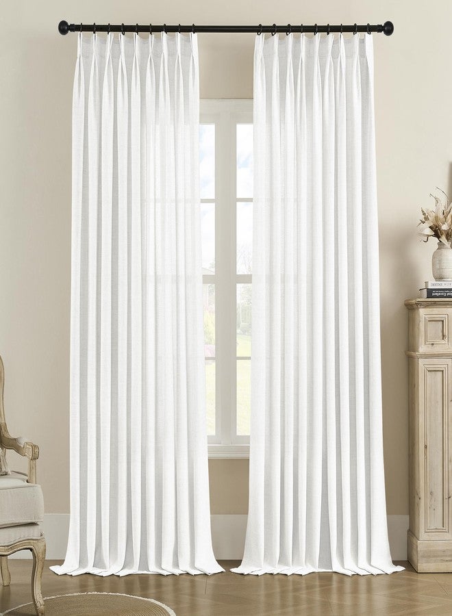 MASWOND White Pinch Pleated Semi Sheer Curtains 52W x 90L Inches, Linen Light Filtering Window Curtains for Living Room Bedroom, Pinch Pleat Drapes Easy Hanging Via Hooks (White, 1 Panel) - Image 1